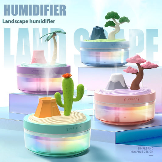 Landscape Humidifier - Cute Desktop Mist with LED Glow