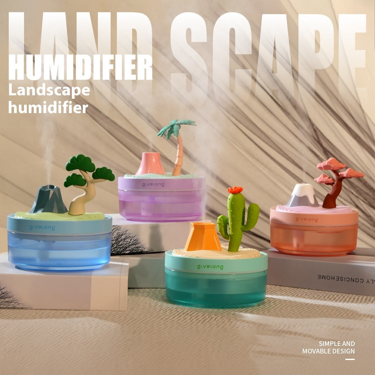 Landscape Humidifier - Cute Desktop Mist with LED Glow